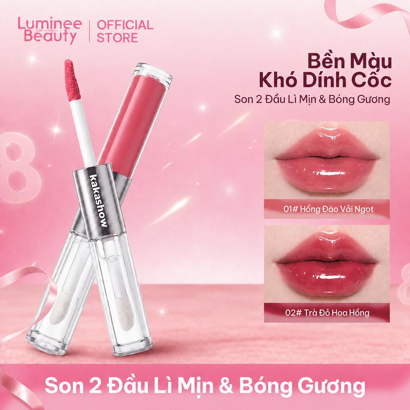 [COD] Son Kem Hai Đầu 2IN1 Lì Mịn & Bóng Gương, Chất Son Dưỡng Ẩm Mềm Môi, Lên Màu Rõ Nét Lâu Trôi, Biến Hóa 2 Layout Makeup, Dung Tích Lớn Giá Bình Dân B111