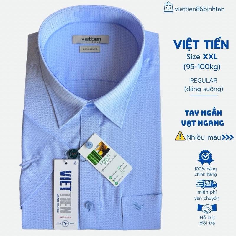 Size XXL (95-100kg) tay ngắn vạt ngang, VIỆT TIẾN áo sơ mi nam dáng suông, phom REGULAR (nhiều màu)
