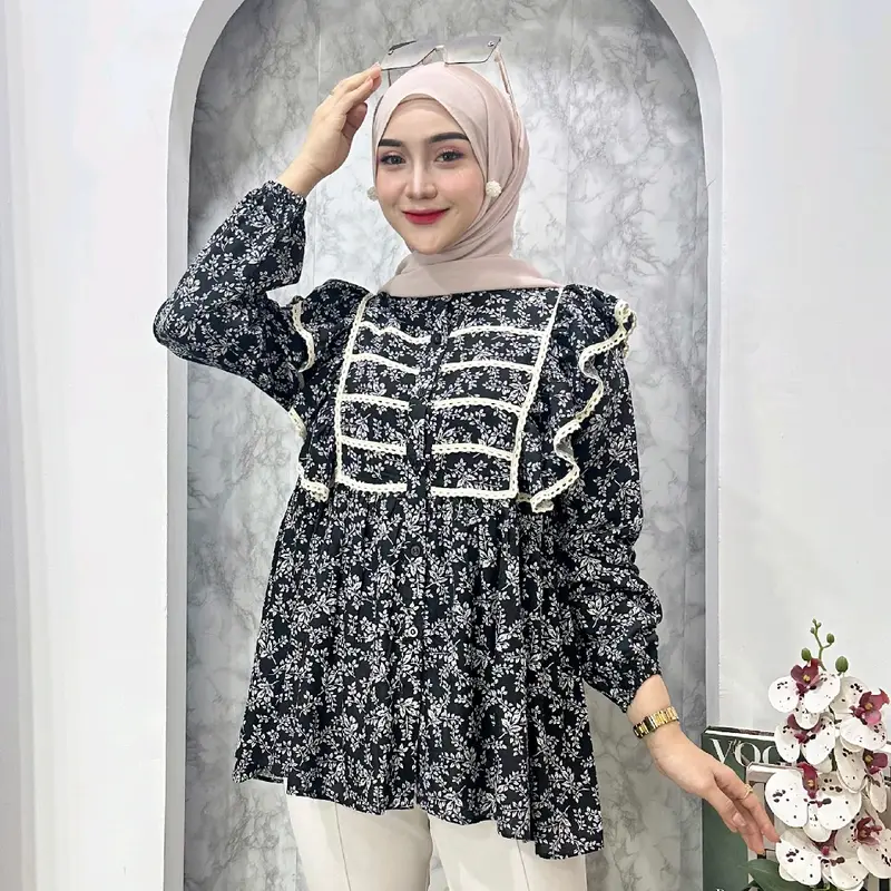 ROSELLA BLOUSE - ATASAN RAYON KOMBINASI RENDA MOTIF ADEM LEMBUT 0
