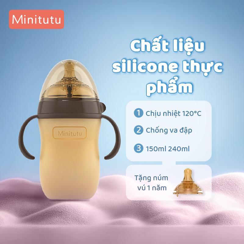 Bình Sữa Silicone Cổ Rộng 7.0cm Minitutu Cho Bé | Chống Sặc Chịu Nhiệt Không BPA