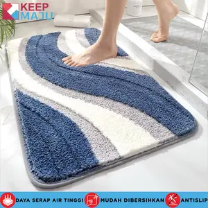 KEEP MAJU Keset Premium Anti Slip Bulu Tebal Keset Kamar Mandi Motif Biru Elegan Menyerap Air Tinggi Mudah Dibersihkan