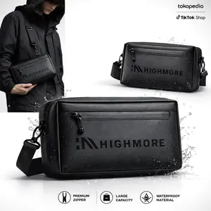 PROMO EXCLUSIVE Tas HIGHMORE STRUICK - Tas Selempang Bimo Waterproof Hitam Pria Elegan Slingbag, Handbag & Clutch - Tas Tangan 3in1 Original Waterproof Pria Hitam