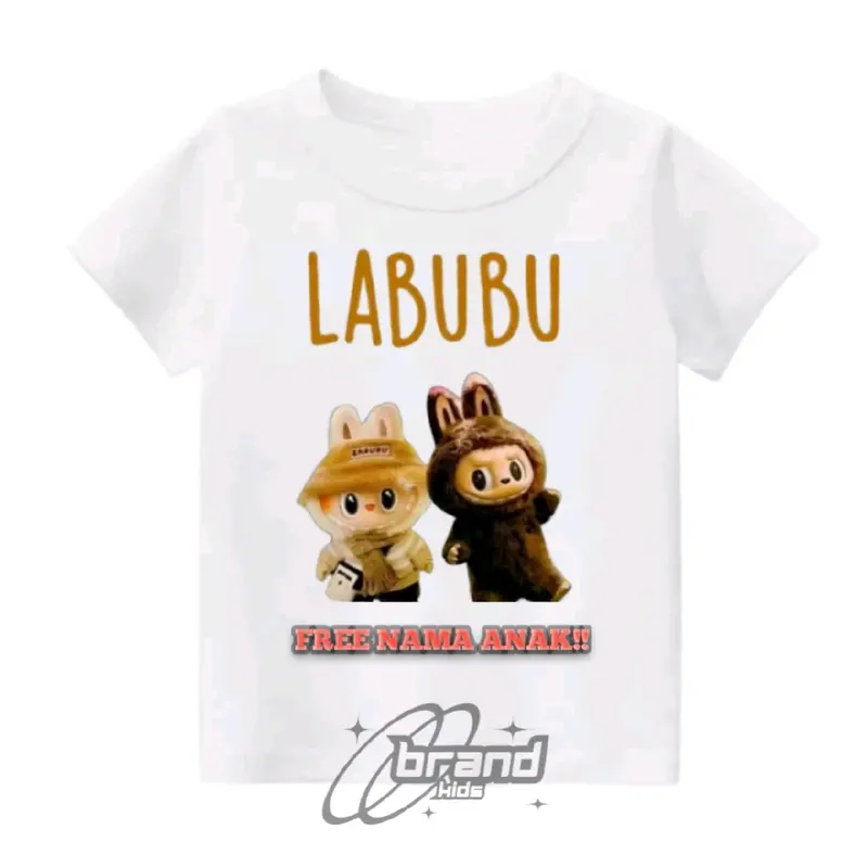 Baju kaos atasan anak gambar labubu, bahan premium 100% free cetak nama!! 2