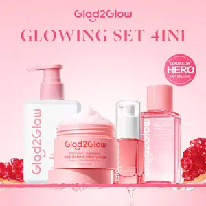 【12.12 Mega Sale】Glad2Glow Glowing bundle 4in1 - Skincare Paket-Brightening toner+Brightening Moisturizer+Milk Cleanser+Brightening Serum Niacinamide Extract Hitam Mencerahkan Wajah Mencerahkan Melembabkan Kulit skincare | skincare memutihkan dan glowing