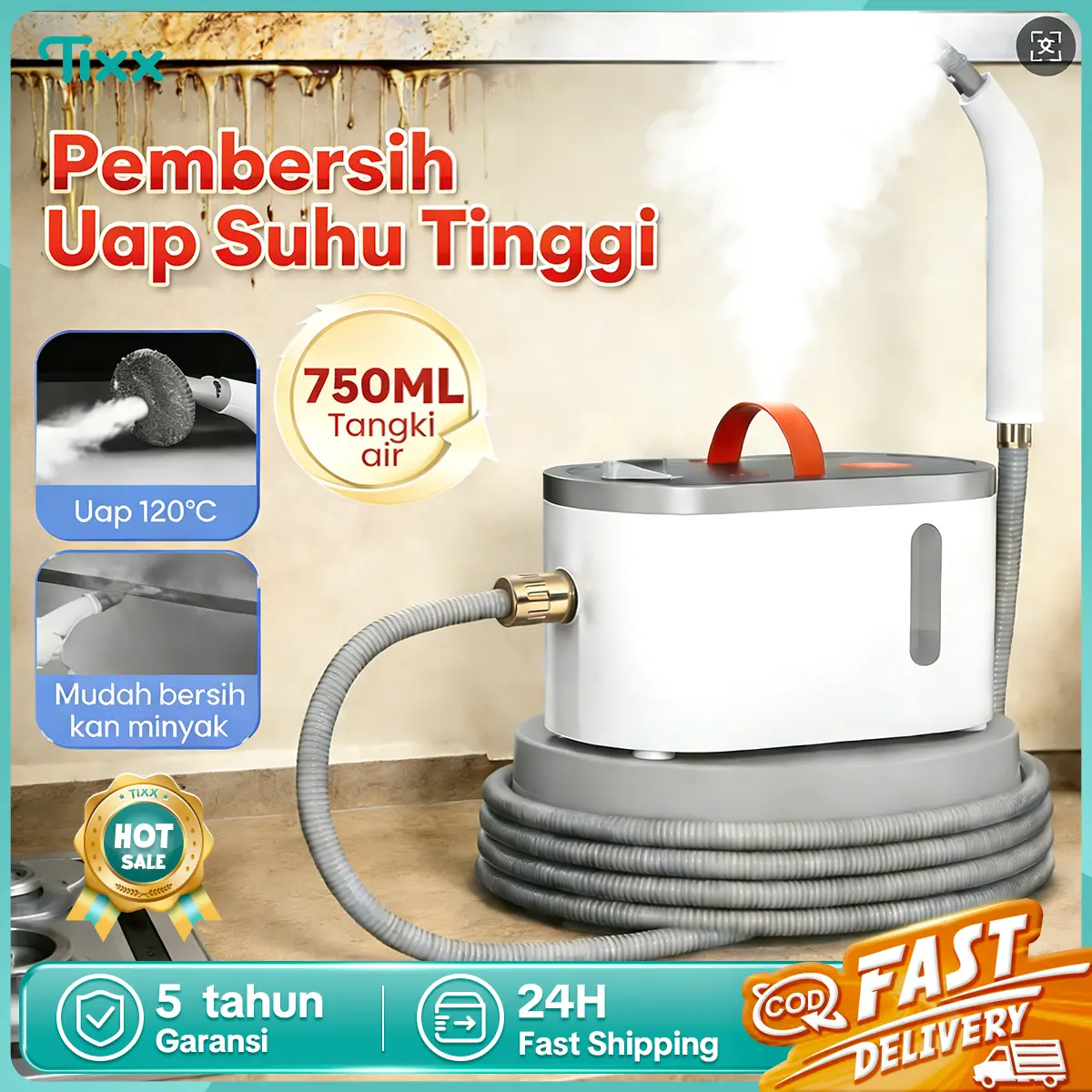 【Official】TIXX Mesin Steamer Uap Multi Function Steam Cleaner Mop Suhu>120℃ Handheld Electric Steam Cleaner