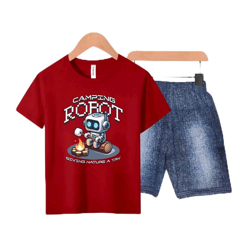 Setelan Anak-Anak Unisex Semi Jeans/Robot Digital Sablon Fashion Baju Celana 8