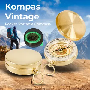 Happfist Kompas Vintage Pocket Portable Compass Luminous Light Copper - G50F