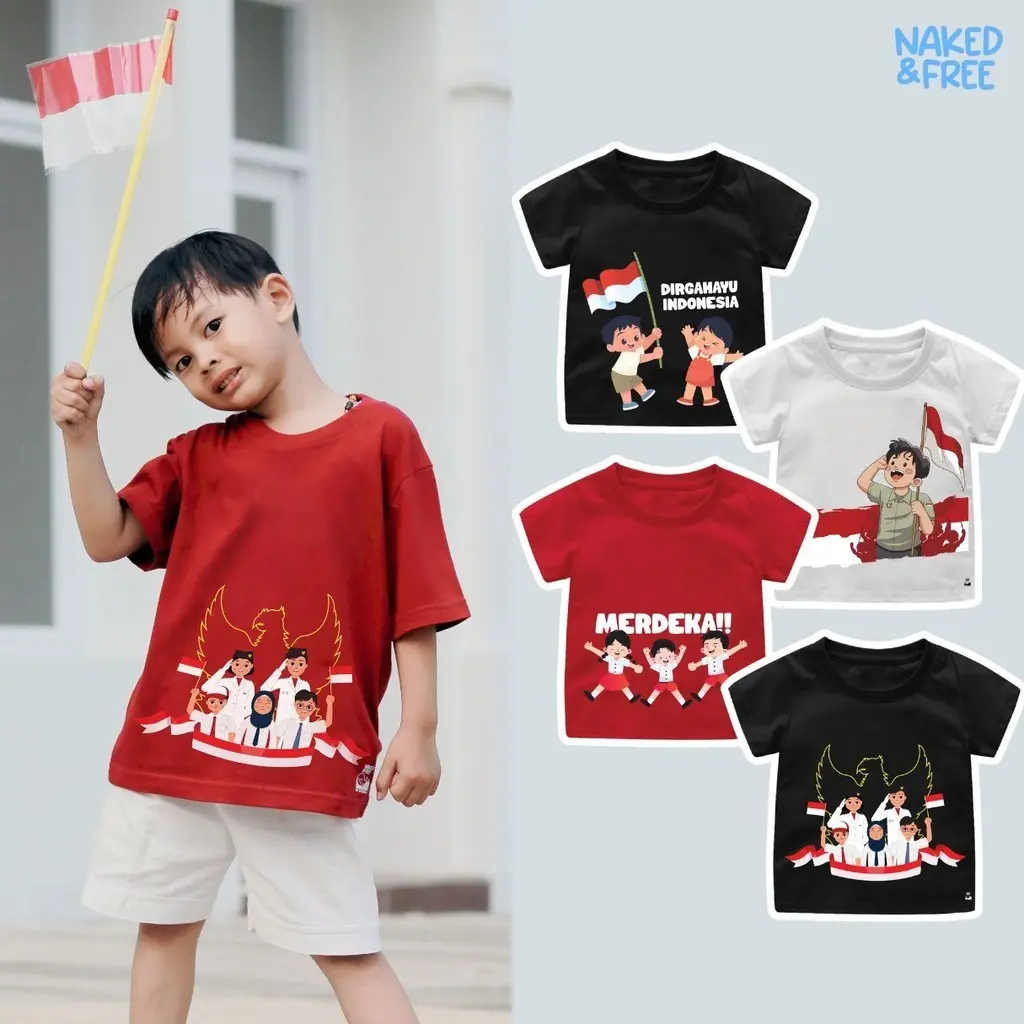 Naked & Free Baju Kaos Kemerdekaan Bayi Anak Remaja Dewasa Anak Hebat Indonesia Series Bahan Katun