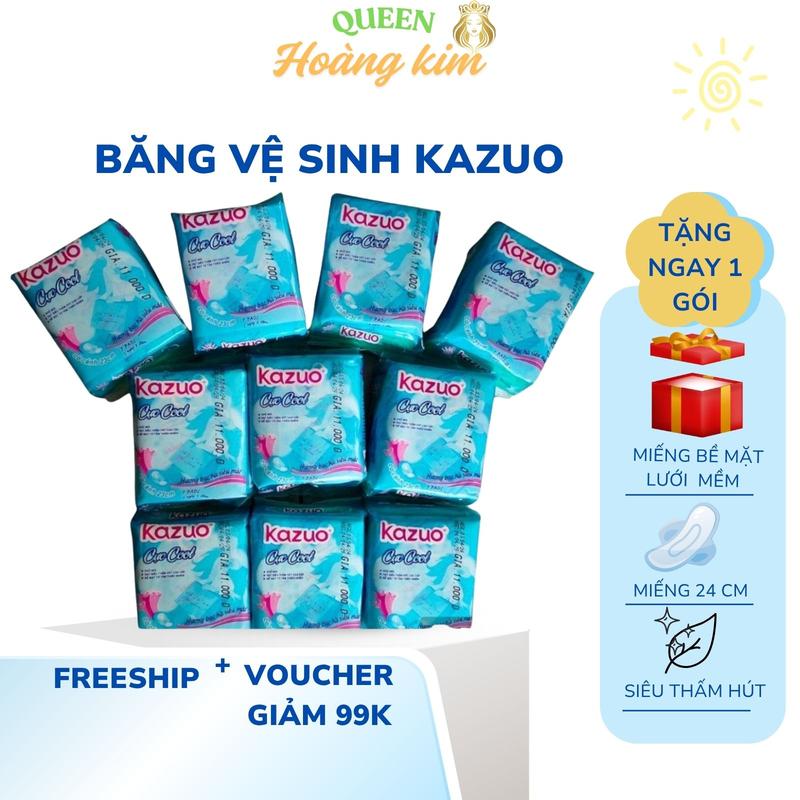 Combo 10 Gói Băng Vệ Sinh Kazuo Chất Liệu Mặt Bông Mềm Kích Thước 24 Cm Gói 8 Miếng Siêu Thấm Hút Nữ Women Tampon