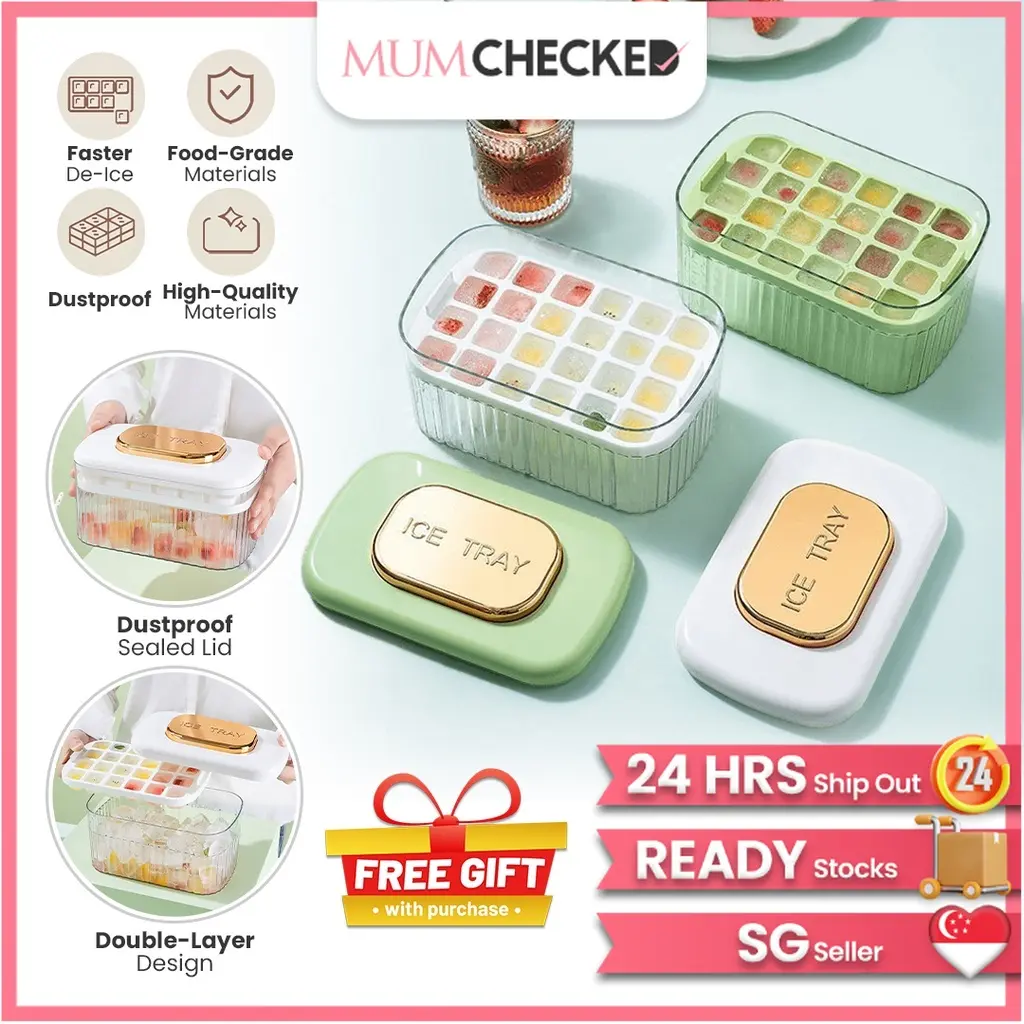 Lazy Silicone Ice Maker | Ice Cube Mold Box | Ice Storage Box with Lid | Ice Mold Box | Easy Ice Maker | Quick Release Ice Cube Tray With Ice Scraper | Mumchecked