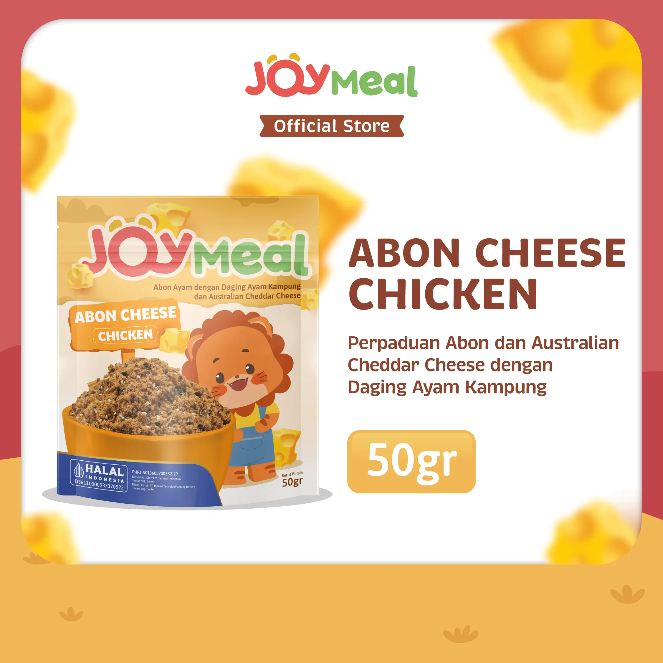 JoyMeal ABON CHEESE CHICKEN Original 50gr | Perpaduan Abon Ayam Kampung dan Australian Cheddar Cheese