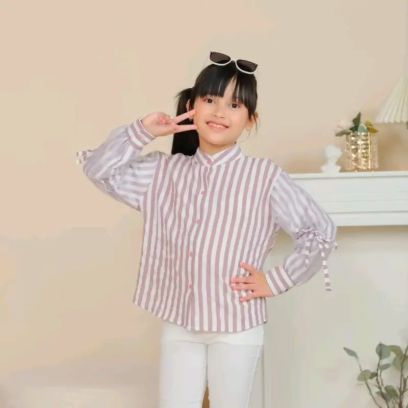 3-12 TAHUN KEMEJA ANAK OVERSIZE ORGANZA KEMEJA ANAK MOTIF SALUR Fashion 0