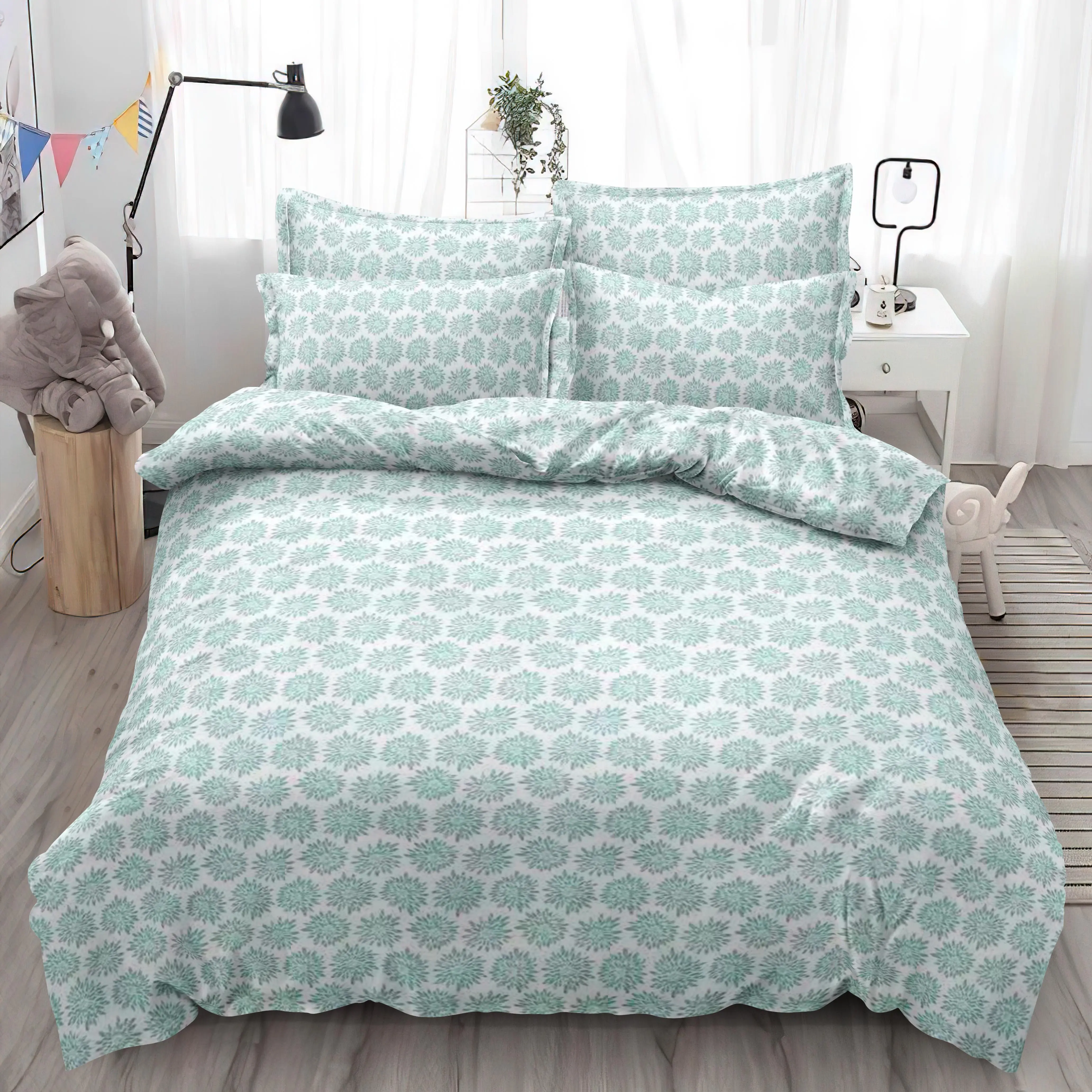 4 IN 1 Premium Ice Silk Bedding Sets With Quilt Cover and Pillow Case Cover Soft Silky Printed Bedsheet Set Single Queen King Size