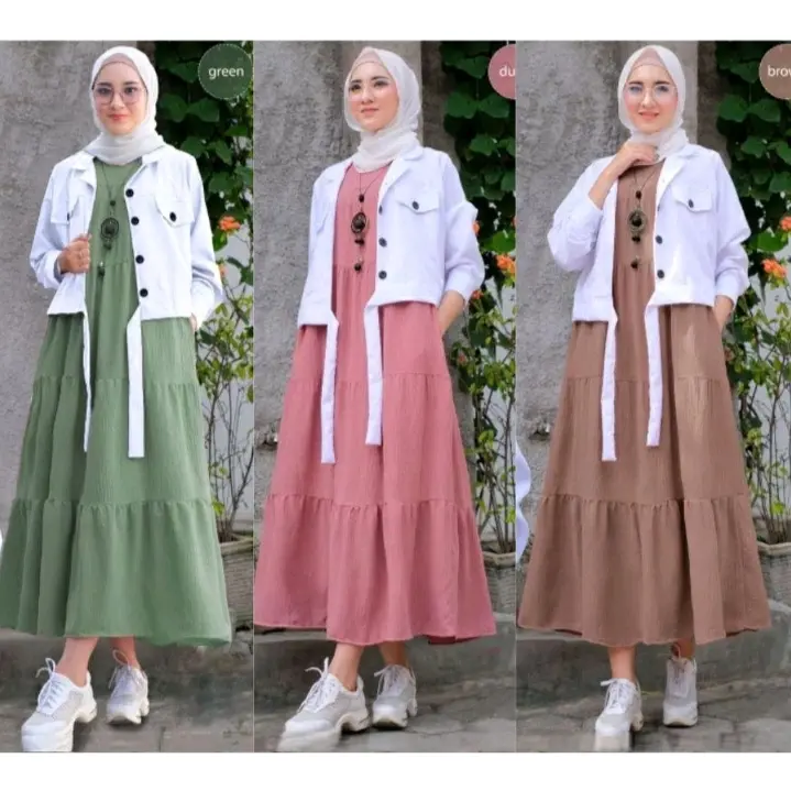 Valen Set / Baju Set Dress + Outer Terbaru / Setelen Wanita Matt Crinkle Airflow + Toyobo / OOTD Wanita / EF