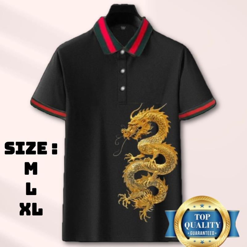 Product Introduction of KAOS KERAH MANSET LENGAN PENDEK SABLON NAGA EMAS TERBARU/KAOS DISTRO TERLARIS/KAOS KATUN PRIA TERBARU/KAOS POLO Dewasa Regular White 7