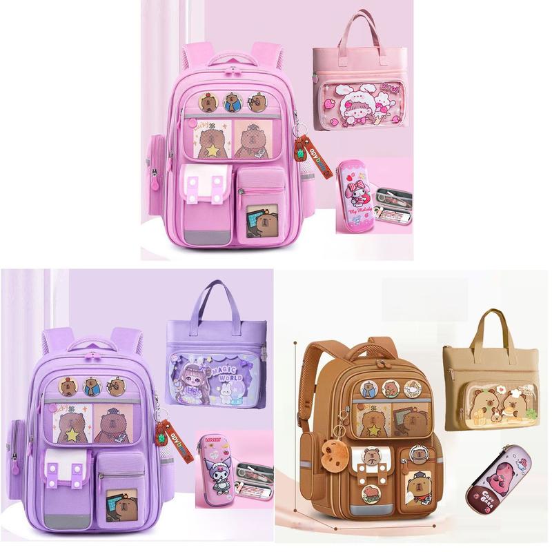 [M3] Combo balo chống gù, túi học thêm, hộp bút cho bé lớp 1-7 cho bé trai và bé gái hình cabibara nhiều màu