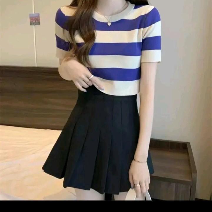atasan crop top stripes knit / crop Top wanita knit garis / capsual top panjang fit lembut 6