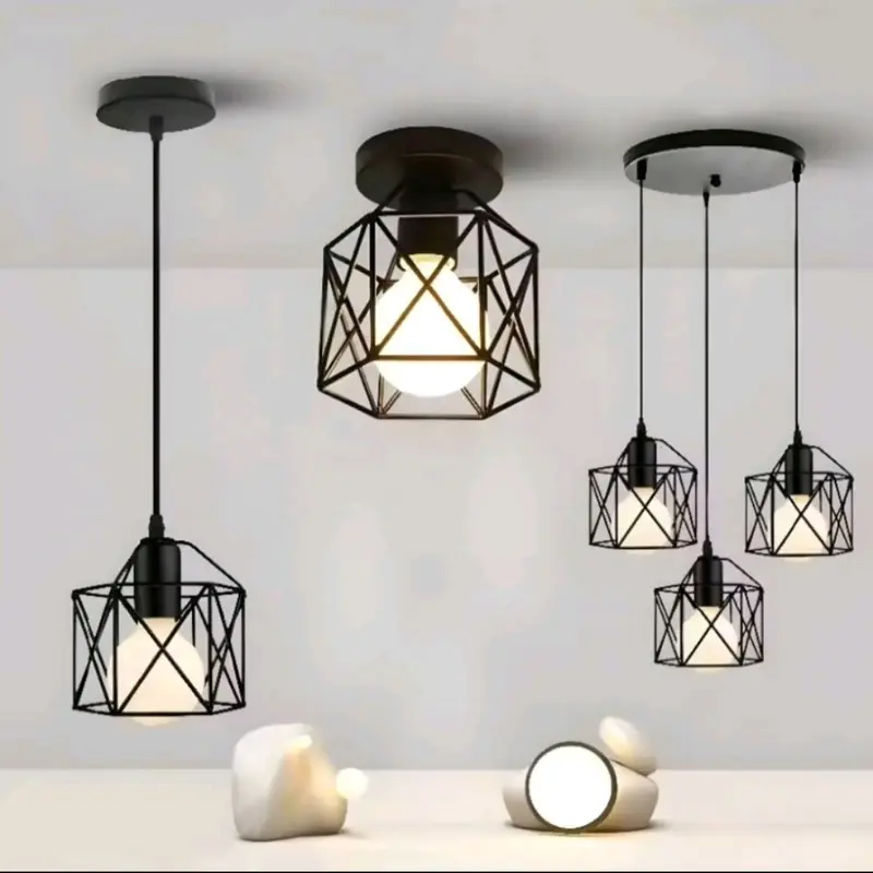 Lampu Gantung X Lampu Hias Gantung Lampu Gantung Minimalis Lampu Kamar Tidur Lampu Gantung Besi chandelier plafon bulat kap  lampu meja Hitam 0