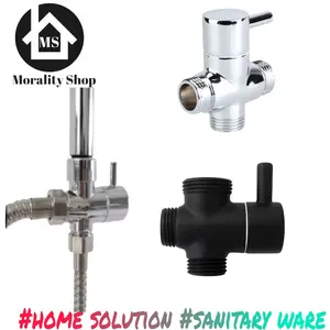 Kran tee cabang untuk sambungan tiang shower Crom Stop Kran Diverter Shower Mandi Hitam SKD