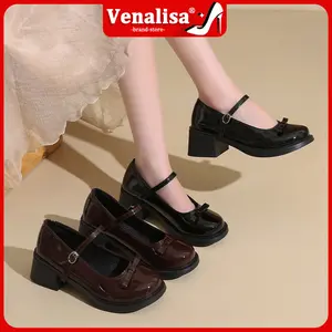 Venalisa Sepatu hak tinggi wanita Loafers Mary Jane Kepala bulat Sol tebal 5cm pelajar Kerja kantor