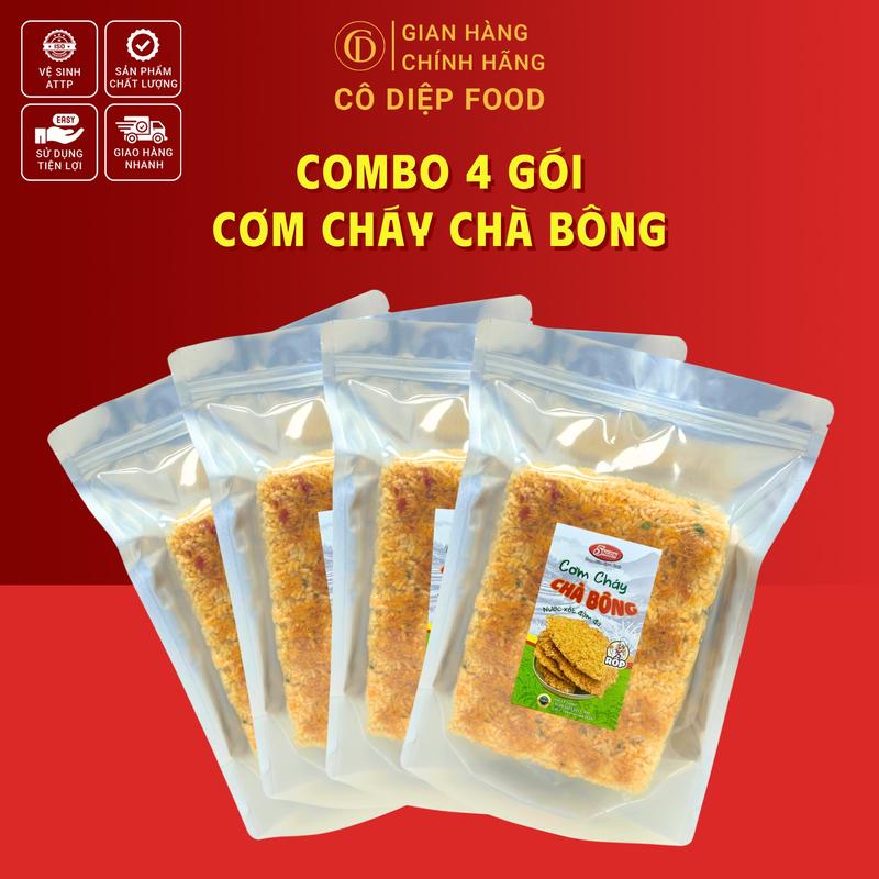   Kèm Túi Xách  Combo 4 Gói Cơm Cháy Chà Bông Gạo ST25 Thơm Ngon +  TẶNG 1 GÓI CƠM CHÁY CB  Cô Diệp Food   Đồ Ăn Vặt Sancks 