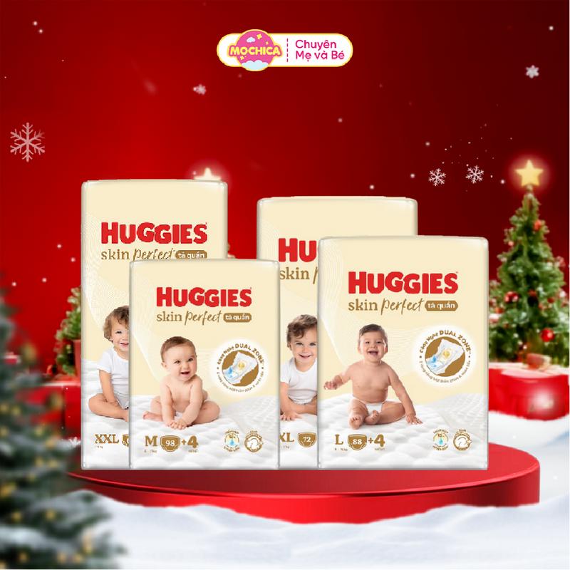 COMBO 3 Tã bỉm Dán Quần Huggies Skin Perfect với 2 vùng thấm giảm kích ứng da