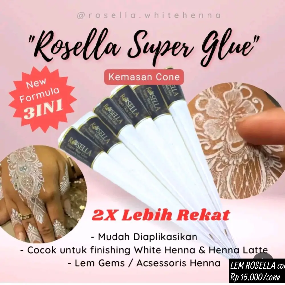 Rosella Lem Rosella Super Glue Kemasan Cone 10g Lem Kulit Henna 3in1 2X Lebih Rekat Mudah Diaplikasikan