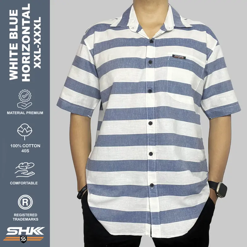 SHK BIG SIZE Kemeja STRIPE series cowok cewek katun twill baju lengan pendek 1