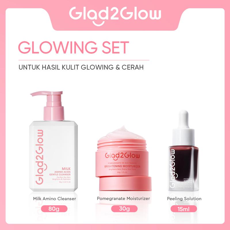 [New] Glad2Glow 3 in 1 Peeling solution Bundle - 3Pcs Barrier Skincare Paket-Peeling solution+Blueberry Moisturizer+Cleanser Ceramide Kering Membersihkan Wajah Acid Cooling Kotoran Mencerahkan Glycolic Melembutkan Berjerawat Extract Pha Lactic Exfoliating 6