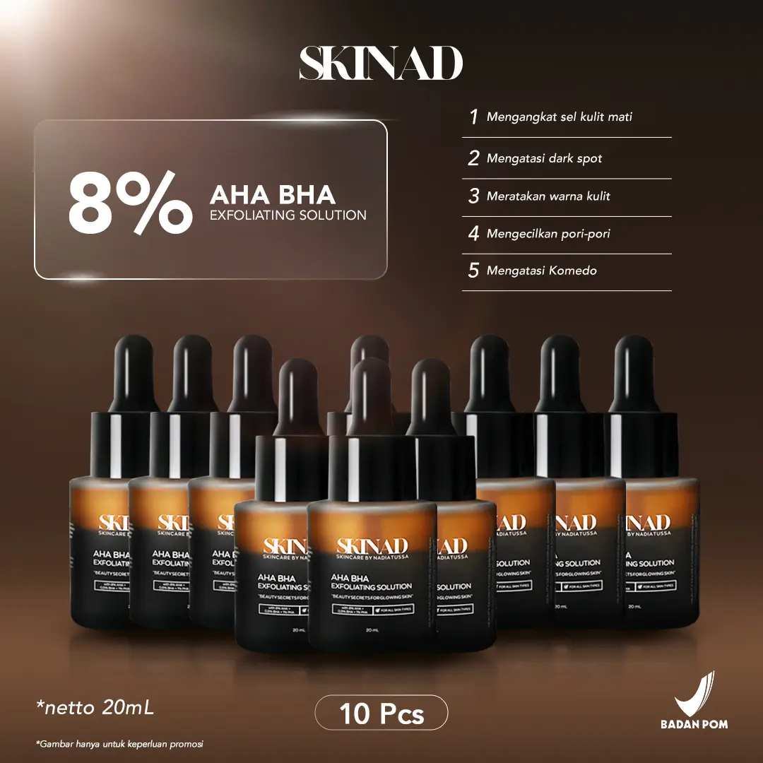 SKINAD AHA BHA PEELING SOLUTION (SERUM EXFOLIASI) Bundling 10 Pcs I Mengangkat sel kulit mati - Darkspot - Bruntusan - Mencerahkan - Mengontrol minyak - Mengecilkan pori-pori