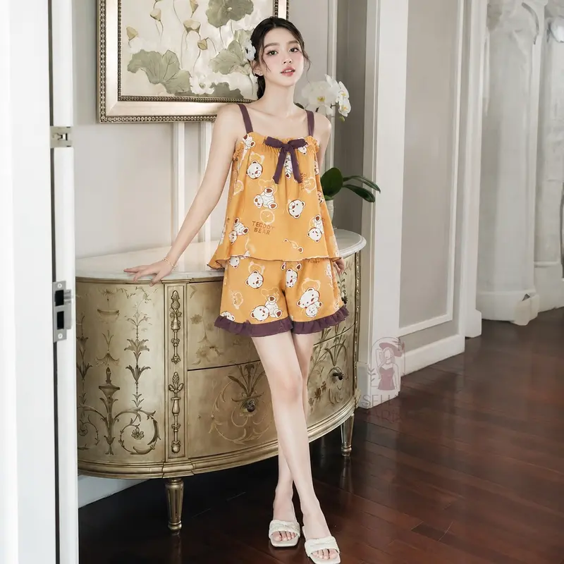 SH | One Set Arzoyi Setelan Wanita Bahan Viskin Sleeveless Hotpants Motif Beruang variasi 8