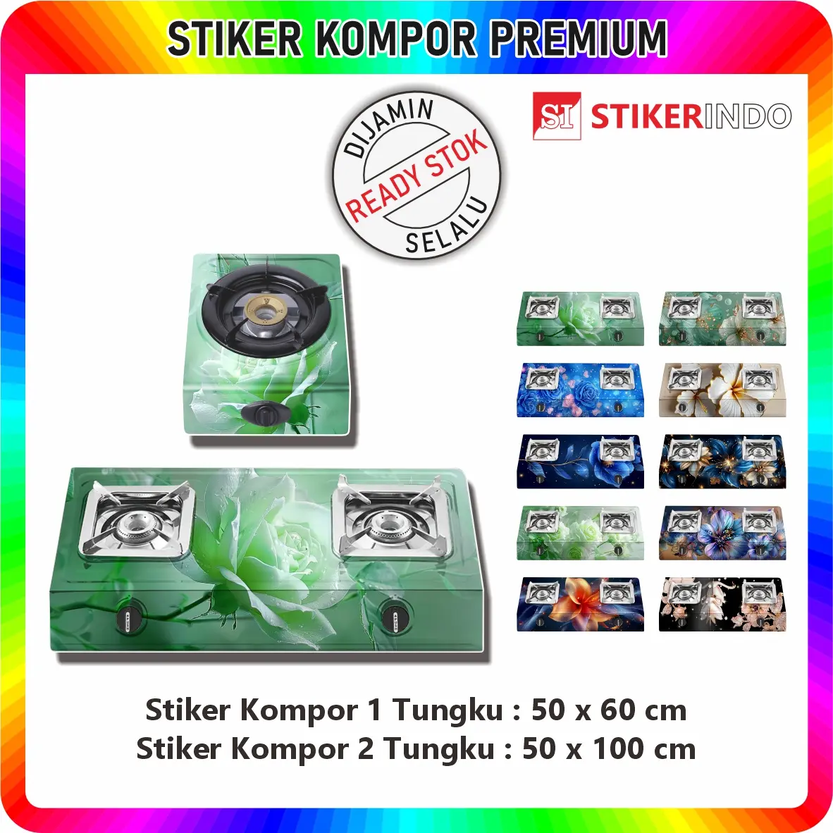 Stiker Kompor 1 Tungku dan Sticker Kompor 2 Tungku Motif Bunga 2