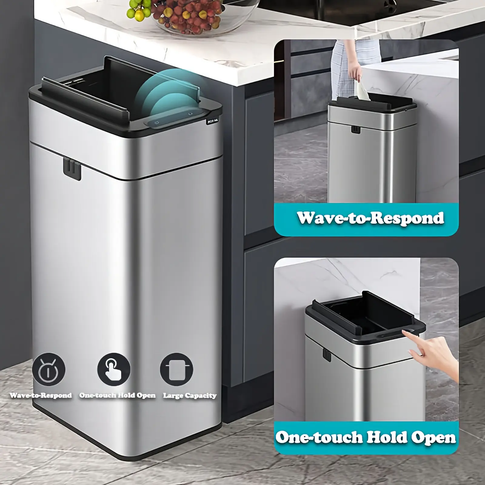 Smart trash can automatic induction stainless steel waterproof trash can non-contact kitchen living room bathroom bedroom trash can 9L/15L/20L/30L trash can with lid Bin Cover