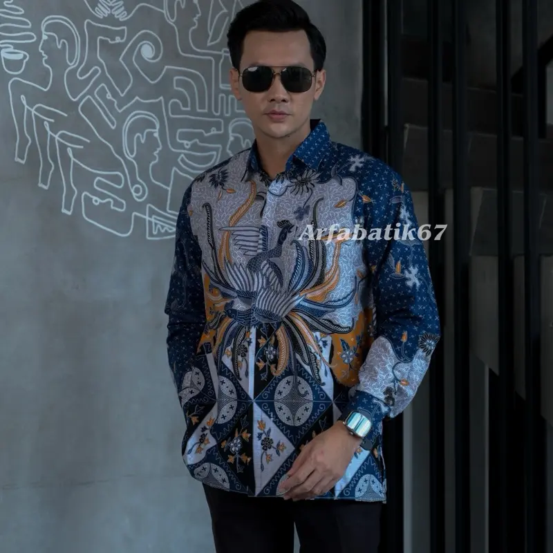 New Adinata biru Dongker Premium baju batik pria lengan panjang dan pendek lapis furing ready seragaman by arfabatik67