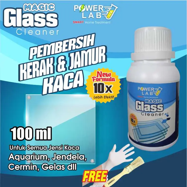 Powerlab Magic Glass Cairan Penghilang Pembersih Kerak Jamur Lumut Kaca Aquarium Akuarium Aquascape Jendela Cermin Terkena Noda Air Berkerak Waterspot Membandel Buram Kamar Mandi Paling Ampuh Non HCL 100 Ml