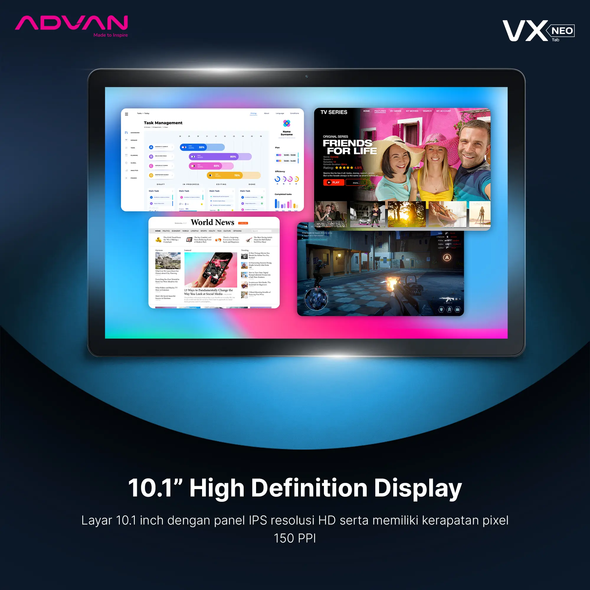 ADVAN VX Neo 4GB/128GB 10.1" inch IPS Dual SIM Tablet Android 14 6200 mAh Garansi 1 Tahun