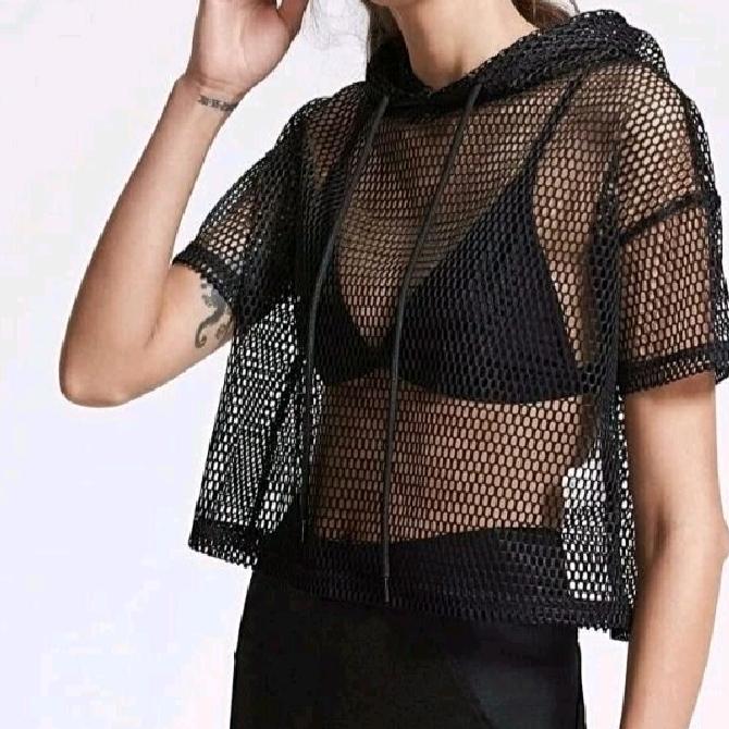 Blouse Jaring Wanita Korean Style Kaos Jaring Croptop Hodie Crop 3/4 Kaos Olahraga Korean Style Baju Olahraga Sport