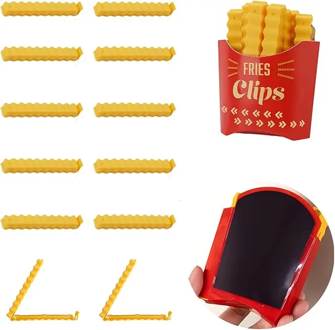 Magnetic Fries Clips - Set of 12 Bag Clips, Keep Food Fresh & Organized, Novelty Design for Fridge, Cute & Practical Kitchen Accessories, Securely Seal Bags & Packages, Chip Clips