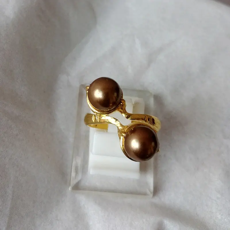 Cincin Mutiara Cokelat Lapis Emas Kuning 6