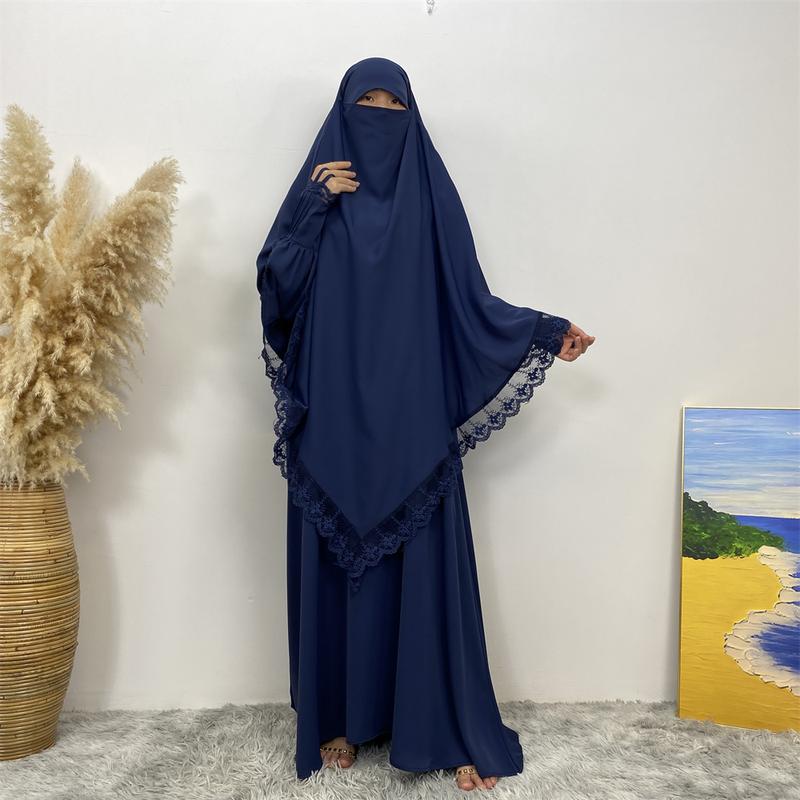 Product Introduction of 6693#  2 Piece Set Set Khimar (Jubah Free Khimar) New Fashion Prayer Muslims Women Lace Party Gift Dress And Khimar 12