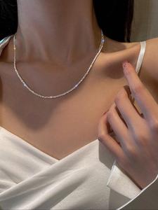 女性用エレガントなイタリアン・鎖骨ネックレス、星が輝くデザイン、シンプルでキラキラしたリンクチェーン、重ね付けジュエリーアクセサリー、彼女への誕生日プレゼントに最適