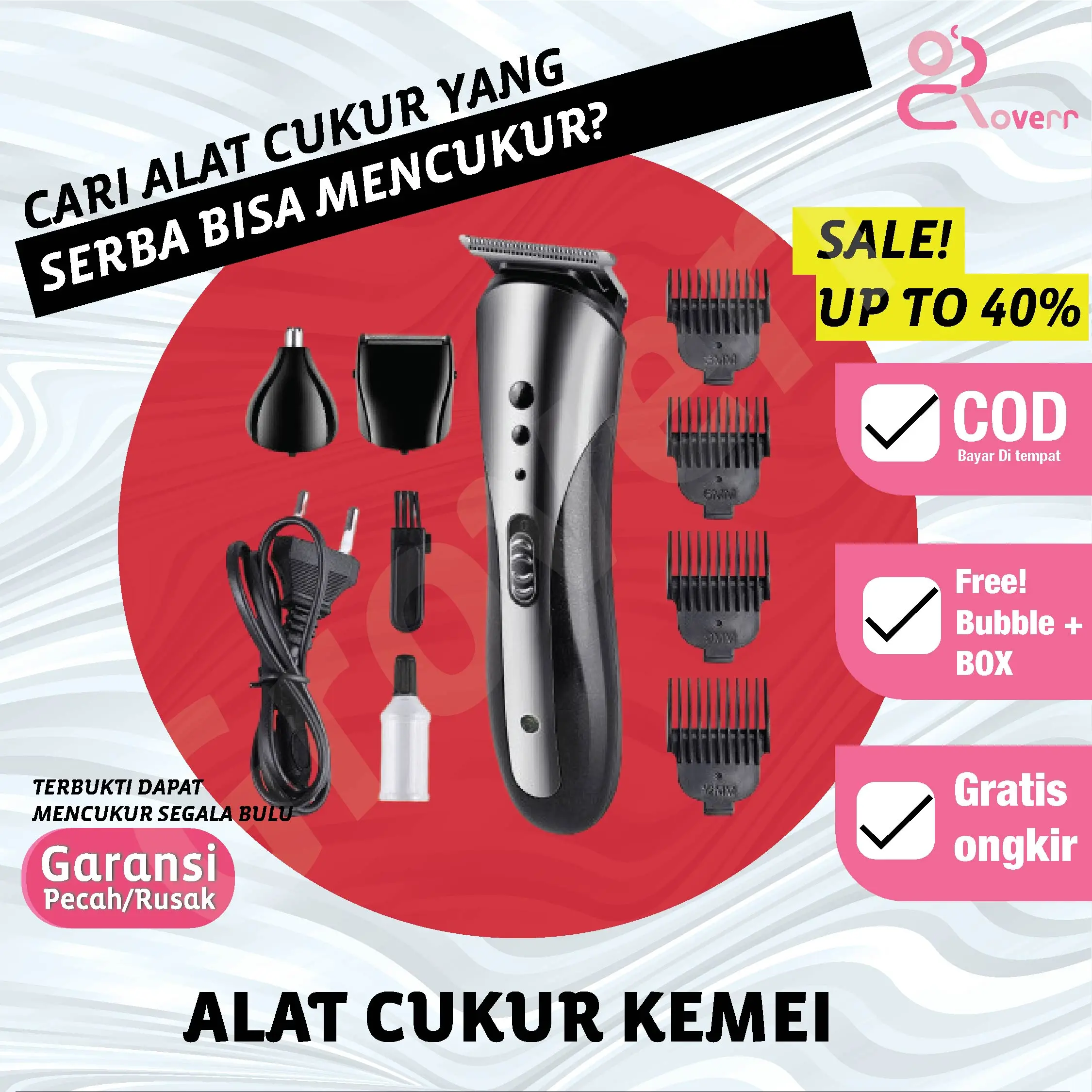 Alat Mesin Cukur Hair Clipper Rambut Kumis Jenggot Bulu Hidung Kemei 1407 Listrik Portable Portabel
