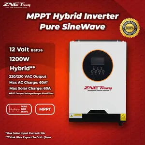 MPPT Hybrid Inverter Pure Sine Wave 60A 12V 1200W 1.2KW 220V Output Solar Charger