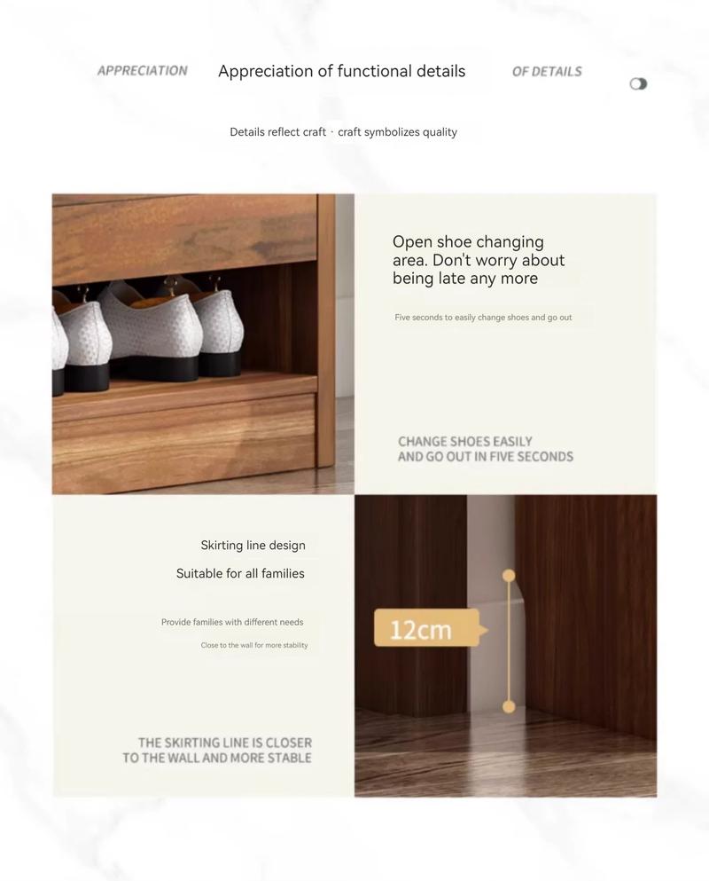 Product Introduction of 【Pre-order】Walnut colored solid wood large capacity shoe cabinet for home use, outdoor hallway, elevator entrance, marble balcony storage cabinet 22