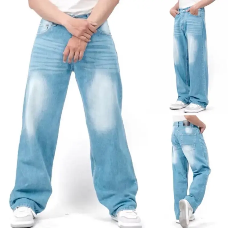 Youjins - Celana Baggy Retro Jeans Whisker Unisex Standard Basic Denim Korean Style Cowok Hitam Slim Fit Straight 7