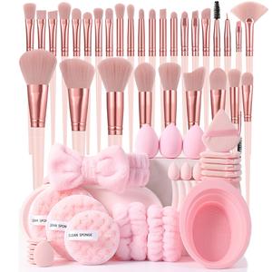 Set de brochas de maquillaje diario profesional para mujer, incluye esponja de belleza, borla para polvo y borla limpiadora, ideal para uso en maquillaje facial