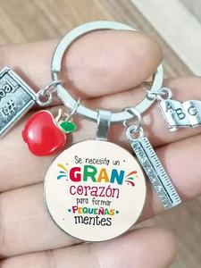 Llavero de Apple con fondo en español “Gran Tiempo”, llavero de libro de reglas y maestro, regalo para el Día del Maestro, diseño de dibujos animados lindo