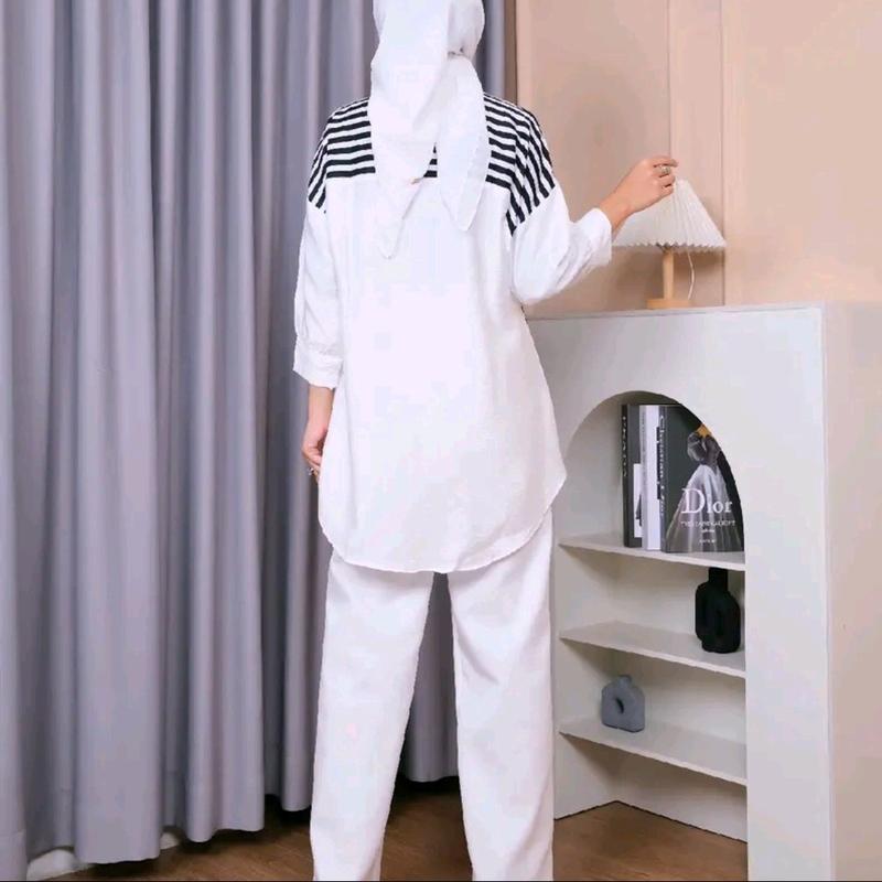 kemeja linen premium wanita terbaru atasan wanita terbaru  wanita import Kain Salur Kemeja garis garis atasan wanita dewasa tunik salur 4