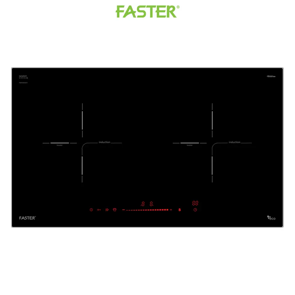 Bếp Từ Đôi Faster FS 728I Nhập Khẩu Malaysia, Mặt Kính Ceramic Kanger Viền Nhôm, Half Bridge Inverter, Booster 2400W