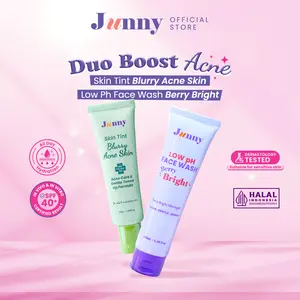 JUNNY - Duo Boost Acne |  Low PH Face Wash Berry Bright 100 ml  + Skin Tint Blurry Acne 30gr